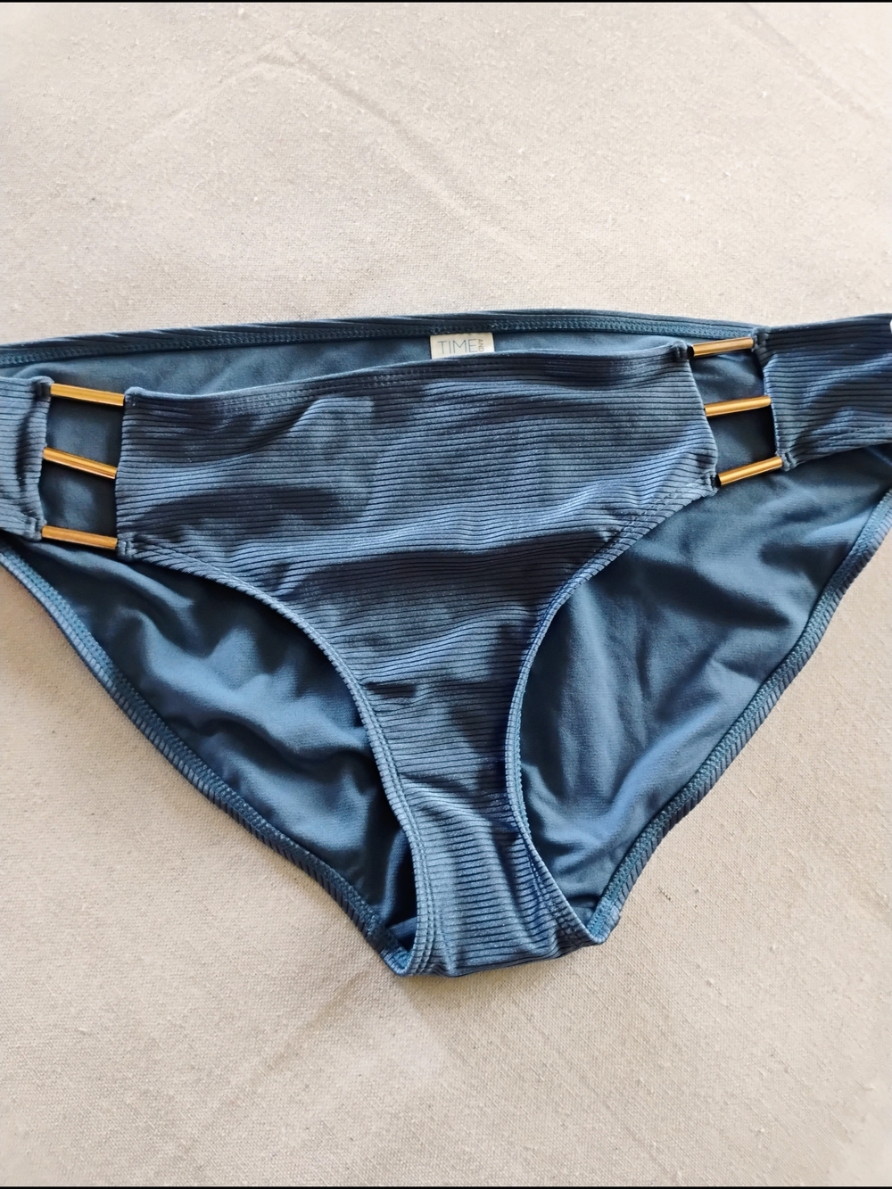 New Time and Tru Blue Bikini Bottom with Gold Accent ... Size L...12/14